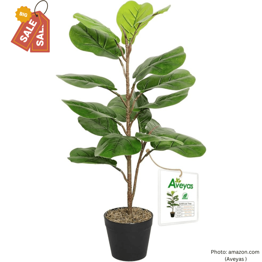 0" Tall Artificial Fiddle Leaf Fig Tree in Plastic Nursery Pot Artificial Floor Plants